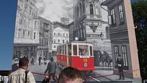 Mural, legendární těšínská tramvaj, Těšín, červen 2022.