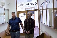 Justiční stráž přivádí k soudu Rostislava Šafratu z Bohumína. Souzen byl za výrobu pornografie, ohrožování mravní východy dětí, znásilnění a další sexuálně motivované činy.