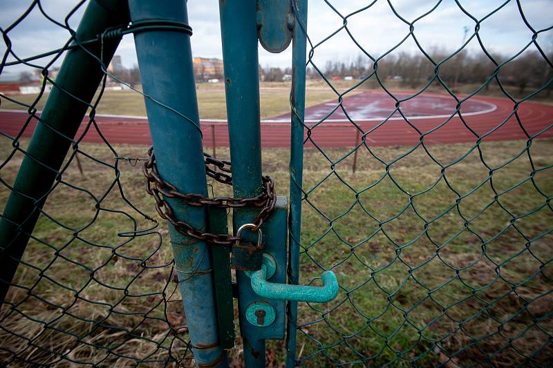 Atletický stadion v Havířově, leden 2020.