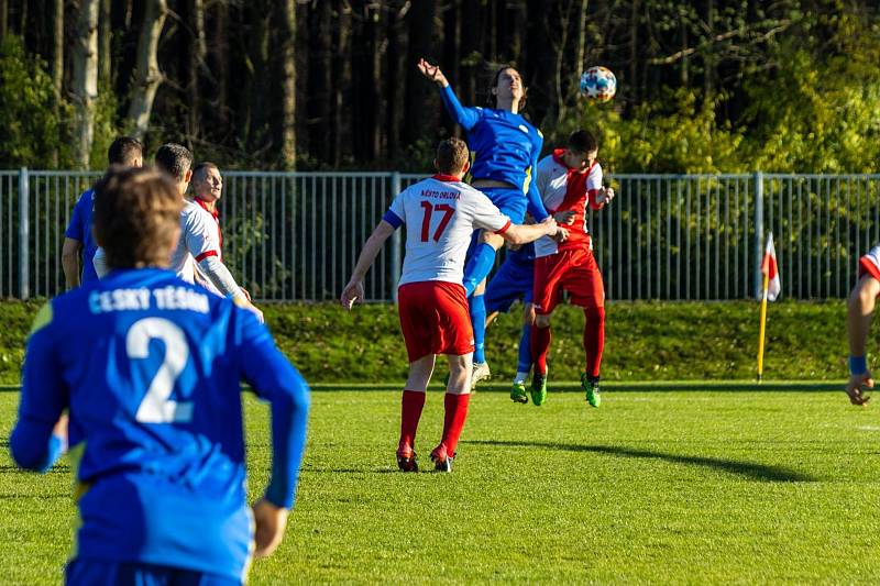 Zápas 16. kola krajského přeboru Slavia Orlová - Český Těšín 1:2.