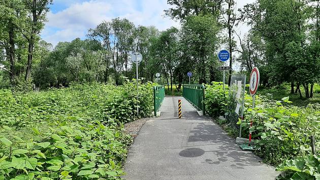 Nový úsek cyklostezky od Antošovické po Vrbickou lávku spojil po asfaltu Bohumín s Ostravou. Vrbická lávka.