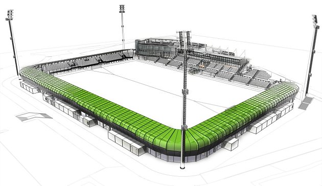 Vizualizace možné podoby karvinského fotbalového stadionu. 
