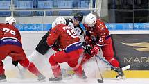 Hokejisté Havlíčkova Brodu (v červeném) prohráli v Havířově 0:5.