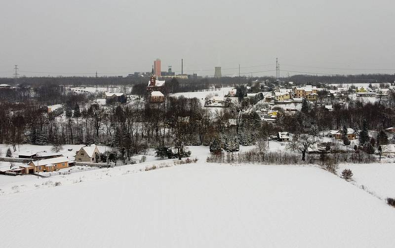 Letecké záběry zimní Stonavy. Foto: archiv obce