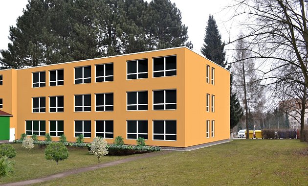 V Rychvaldu chtějí přistavět nový školní pavilon na sídlišti. Vizualizace.