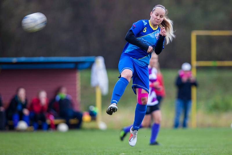 Fotbalistky Havířova (v modrém) porazily Vsetín.