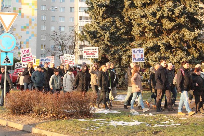 Protest Orlovanů proti výrazné redukci nemocnice ve čtvrtek 17. ledna 2019.