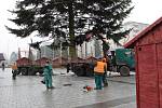 Stavění vánočního stromu na náměstí Republiky v centru Havířova.