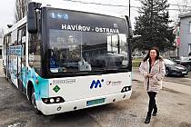 ČSAD Havířov testuje na trase Havířov - Ostrava autobus na vodíkový pohon. Zapůjčený ho má ze Slovenska. Prosinec 2022.