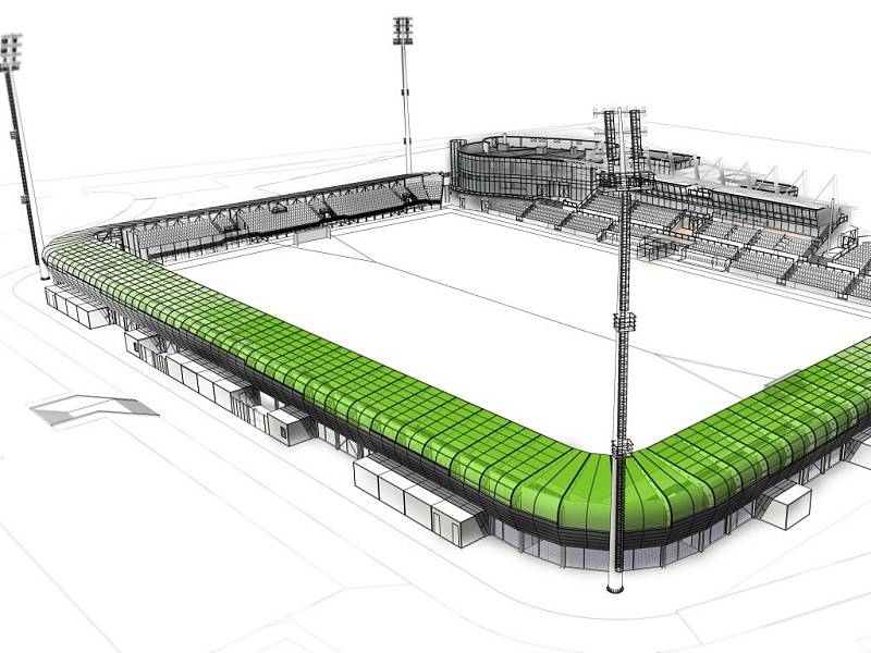 Navržená podoba fotbalového stadionu v Karviné. 