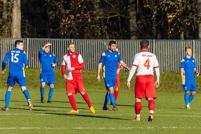 Zápas 16. kola krajského přeboru Slavia Orlová - Český Těšín 1:2.