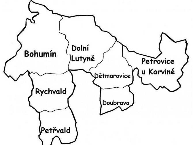 Mapa území Místní akční skupiny Bohumínsko. 