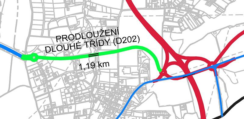 Návrh trasy prodloužené Dlouhé třídy a obchvatu města Havířova.