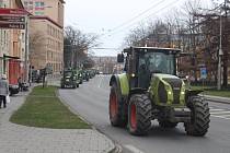 Zemědělci z Opavska v rámci protestu vyjeli do ulic. 22. února 2024.