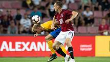 Zápas 1. kola FORTUNA:LIGY mezi AC Sparta Praha a SFC Opava 21. července 2018 v Generali areně v Praze. David Puškáč - o, Lukáš Štětina - acs.