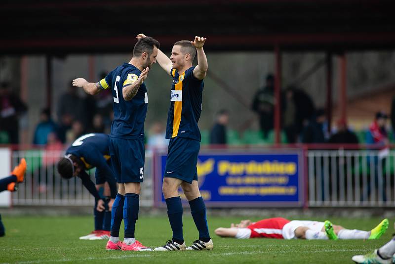 Pardubice - Zápas Fortuna národní ligy FK Pardubice - SFC Opava 8. dubna 2018. Jan Žídek, Jan Schaffartzik - o.