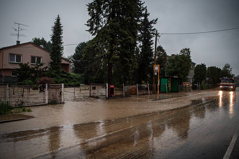 Šilheřovice - povodeň, stav před 19. hodinou večer, 13. května 2021.