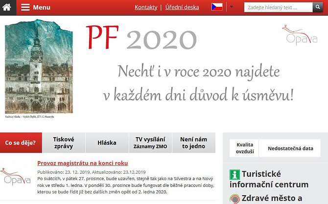 Úvodní strana opavského webu.