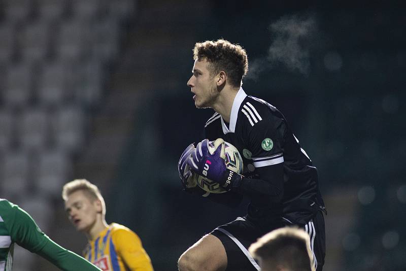 Opava - Dohrávka zápasu 14. kola FORTUNA:LIGY mezi Bohemians Praha 1905 a SFC Opava 27. ledna 2021. Hugo Jan Bačkovský (Bohemians Praha 1905).