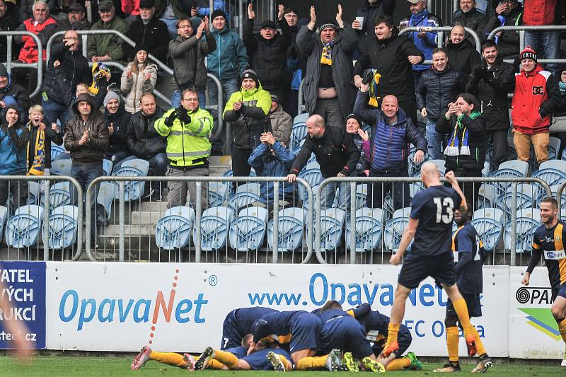 Utkání 15. kola druhé fotbalové ligy (Fortuna národní liga): SFC Opava vs. FC Hradec-Králové, 17. listopadu v Opavě. Radost Opav.