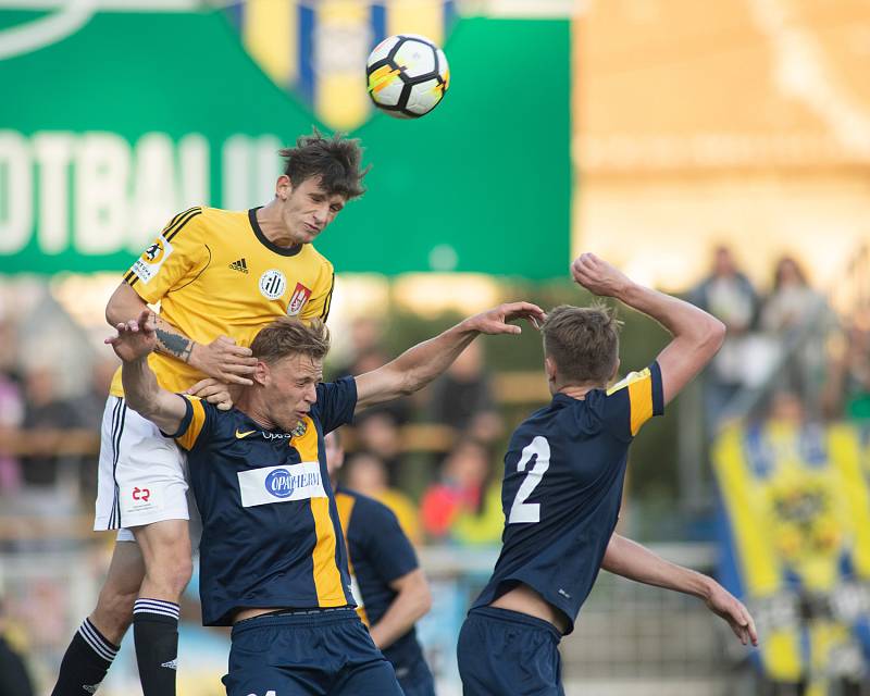 Zápas 26. kola Fortuna národní ligy SFC Opava - FK Dynamo České Budějovice 5. května 2018 v Opavě. David Puškáč - o.