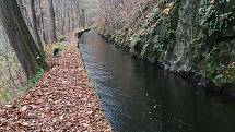 Vodní náhon Weisshuhnův kanál je technická památka. Listopad 2020.