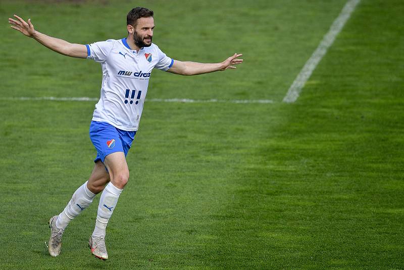 Utkání 26. kolo první fotbalové ligy: FC Baník Ostrava – SFC Opava, 10. dubna 2021 v Ostravě. Tomáš Zajíc z Ostravy se raduje.