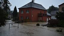 Šilheřovice, povodeň, stav ve čtvrtek 13. května před 19. hodinou večer.