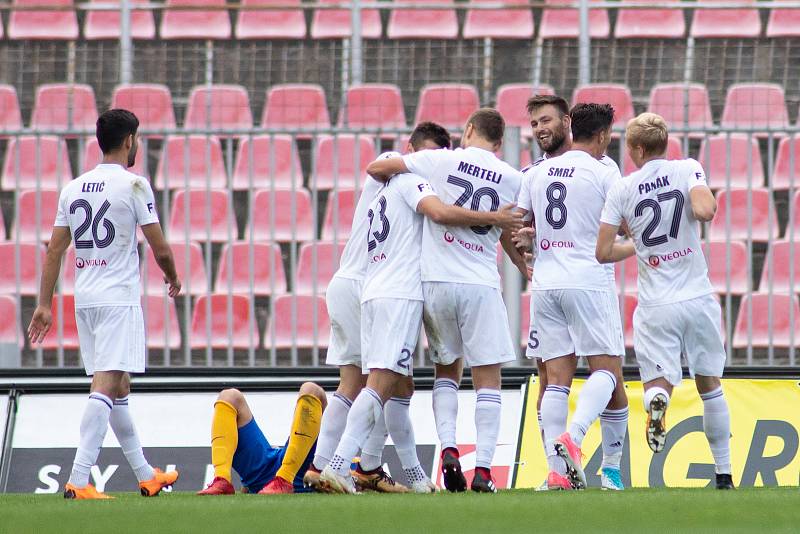 Brno - Zápas 6. kola fotbalové FORTUNA:LIGY mezi SFC Opava a MFK Karviná 25. srpna 2018 na Městském stadionu v Brně. Karviná gól.