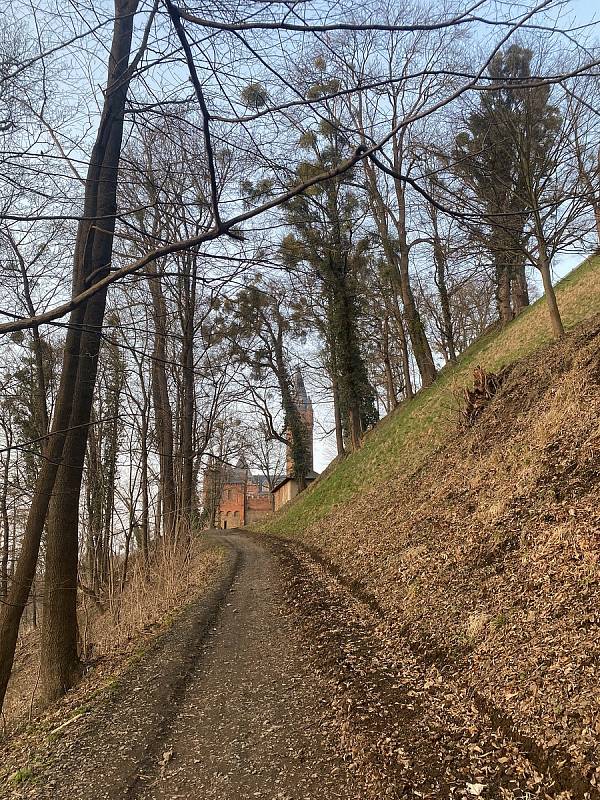 Okolí zámku v Hradci nad Moravicí je ideálním místem pro jarní procházku. Březen 2021.