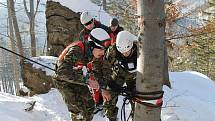 První soutěžní den závodu Winter Survival v Jeseníkách. Závodí čtrnáct českých a tři zahraniční vojenská tříčlenná družstva.