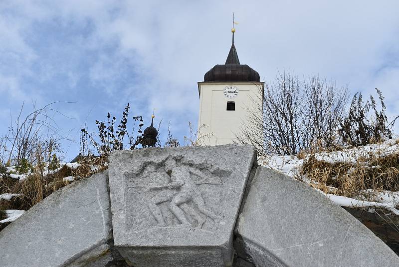 Krasov, malá podhorská obec na Krnovsku, leden 2021.