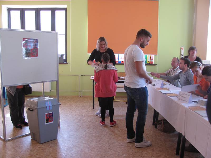 Parlamentní volby v Krnově v okrscích na gymnáziu.