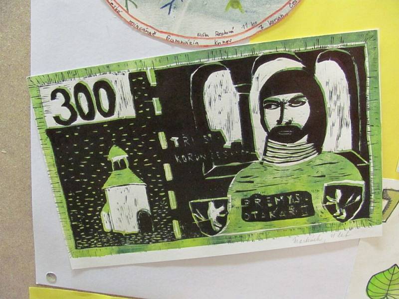 Návštěvníci krnovského kina Mír si mohou od středy prohlédnout, jaké bankovky a mince navrhli výtvarníci z krnovského gymnázia a pedagogické školy.