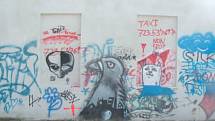 Zeď na legální graffity v Krnově na Mlynářské ulici, aktuální stav.  