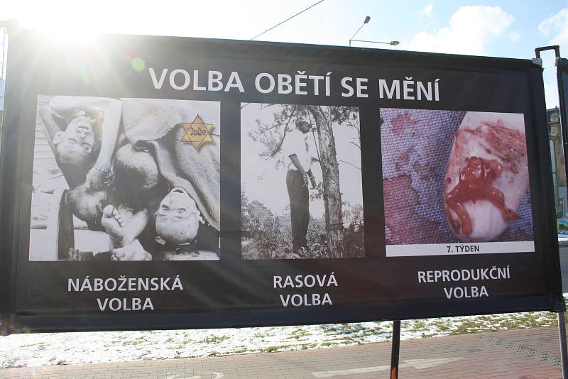 Stop genocity se jmenuje kampaň proti interrupci, která je založena na pouliční výstavě fotografií masakrů, vražd, poprav, mrtvol a potratů. Kdo odporné snímky nechce vidět, musí namísto chodníku použít cyklostezku nebo přejít na opačnou stranu vozovky.