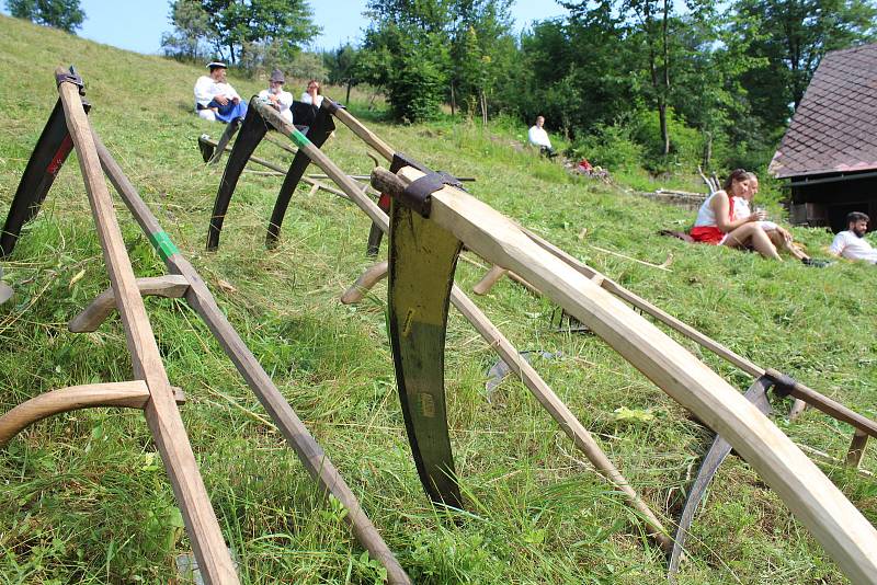 Folklorní kosení 27. července v osadě Chebzí na Jesenicku.