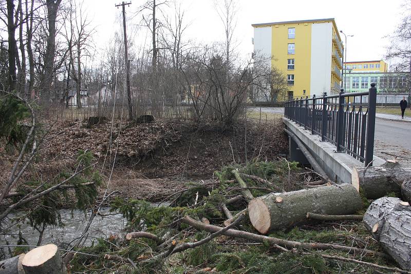 Vítr shazoval elektrické vedení a vyvracel stromy také v Bruntálu. Nejhůř byly zasažený Městský park. Největší lípa se vyvrátila přes plot na hospodu Roští.