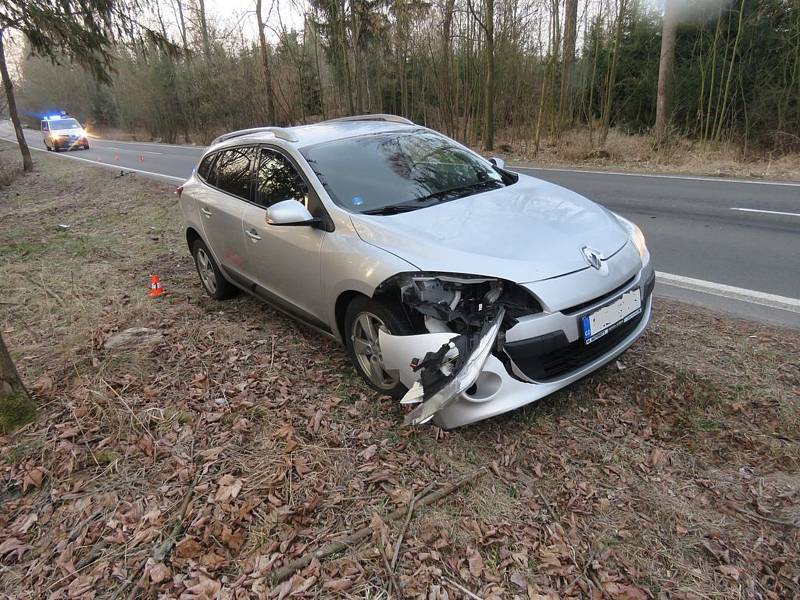 Takto dopadl Renaultu po srážce se srnou, která nepřežila.  Škoda na vozidle činí 50 tisíc korun.