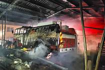 Požár v Třemešné, při kterém hořel i vrak vyřazeného hasičského auta, 8. listopadu 2023
