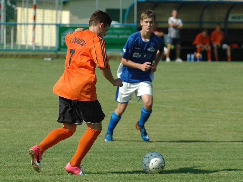 DOROSTENCI VYHRÁLI. U 19: Junior Děčín (modrá) vs. FC Chomutov 3:1.