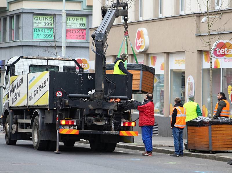 Stěhování květináčů z ulice Prokopa Holého.