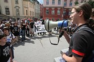 Protest studentů proti slučování škol v Děčíně.