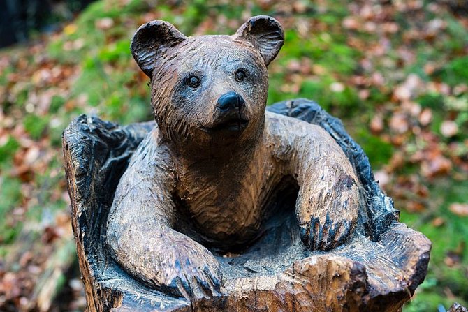 Medvídek ze dřeva sochaře Václava Lemona