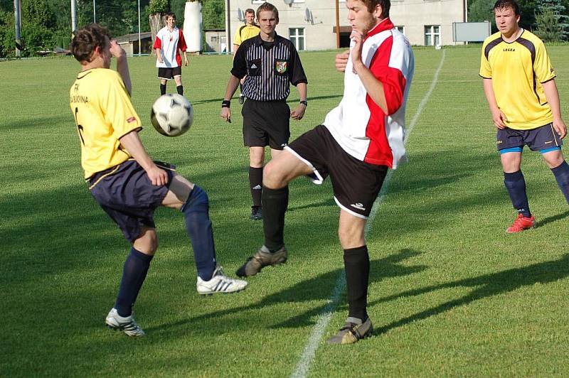 HLADKOU výhru si na své konto připsaly Dobkovice (v červenobílém). Porazily Velkou Bukovinu 5:1.