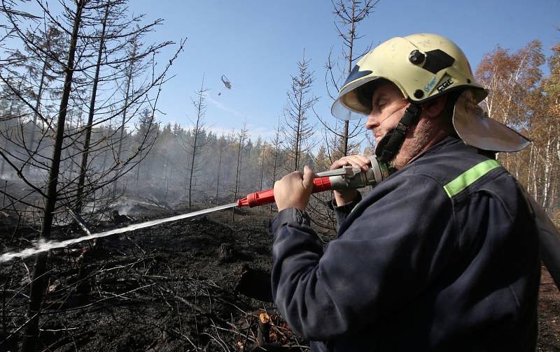 Lesní požár u Tisé hasiči likvidují už druhý den