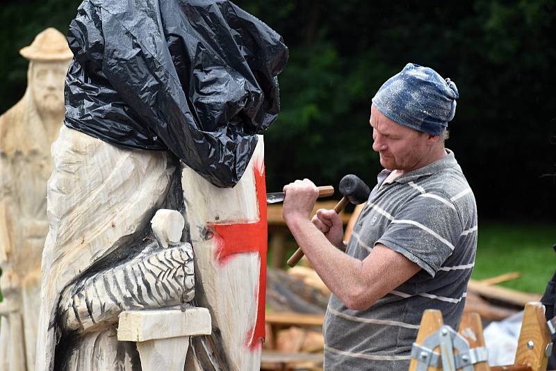 Na Mariánské louce vznikají dřevěné sochy.