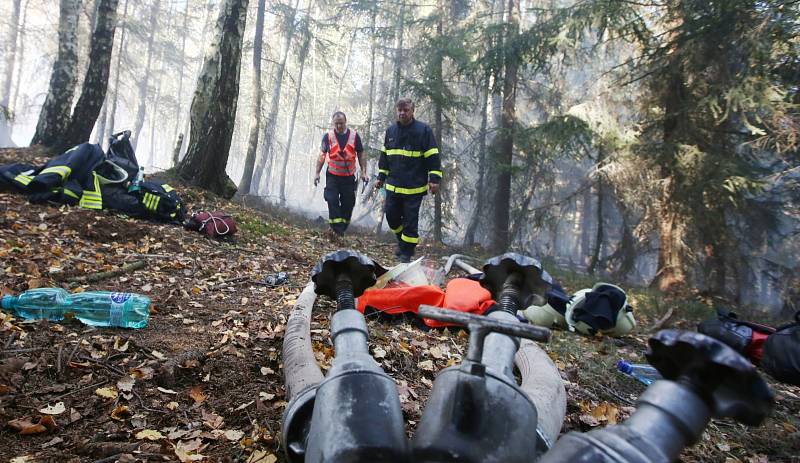 Lesní požár u Tisé hasiči likvidují už druhý den