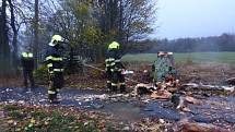  Vítr značně poškodil mohutný strom na Sněžníku. Na místo vyjeli místní hasiči a strážníci.