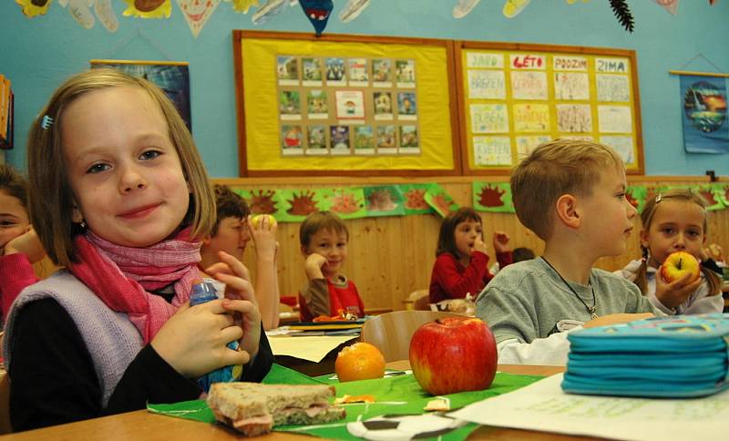 Žáci II. B ZŠ Na Stráni v Děčíně se stravují zdravě, v jejich svačinách nechybí množství ovoce a zeleniny